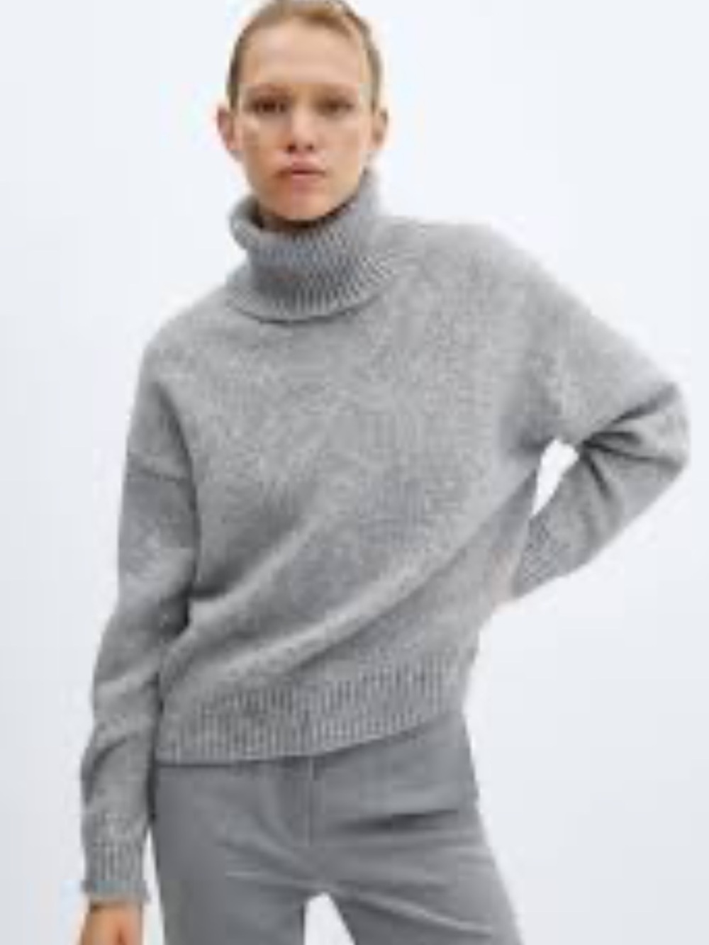 Mango Light Gray Chunky Turtleneck Sweater